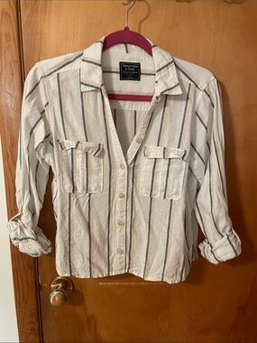 Abercrombie & Fitch Cream Button-Down with Blue Stripes